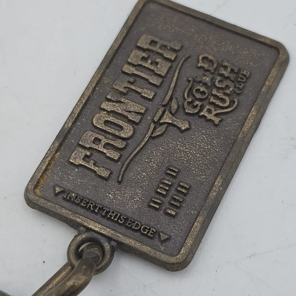 Frontier Casino Brass Gold Rush Club Keychain Vintage Travel Las Vegas NV